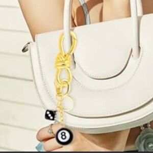 🎱NEW Bag Charm/ Keychain Set of Two Eight Ball & Dice Charms Twisted Gold Y2K